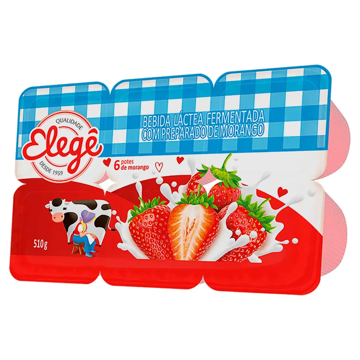Bebida Láctea Fermentada Morango Elegê 510g 6 Unidades