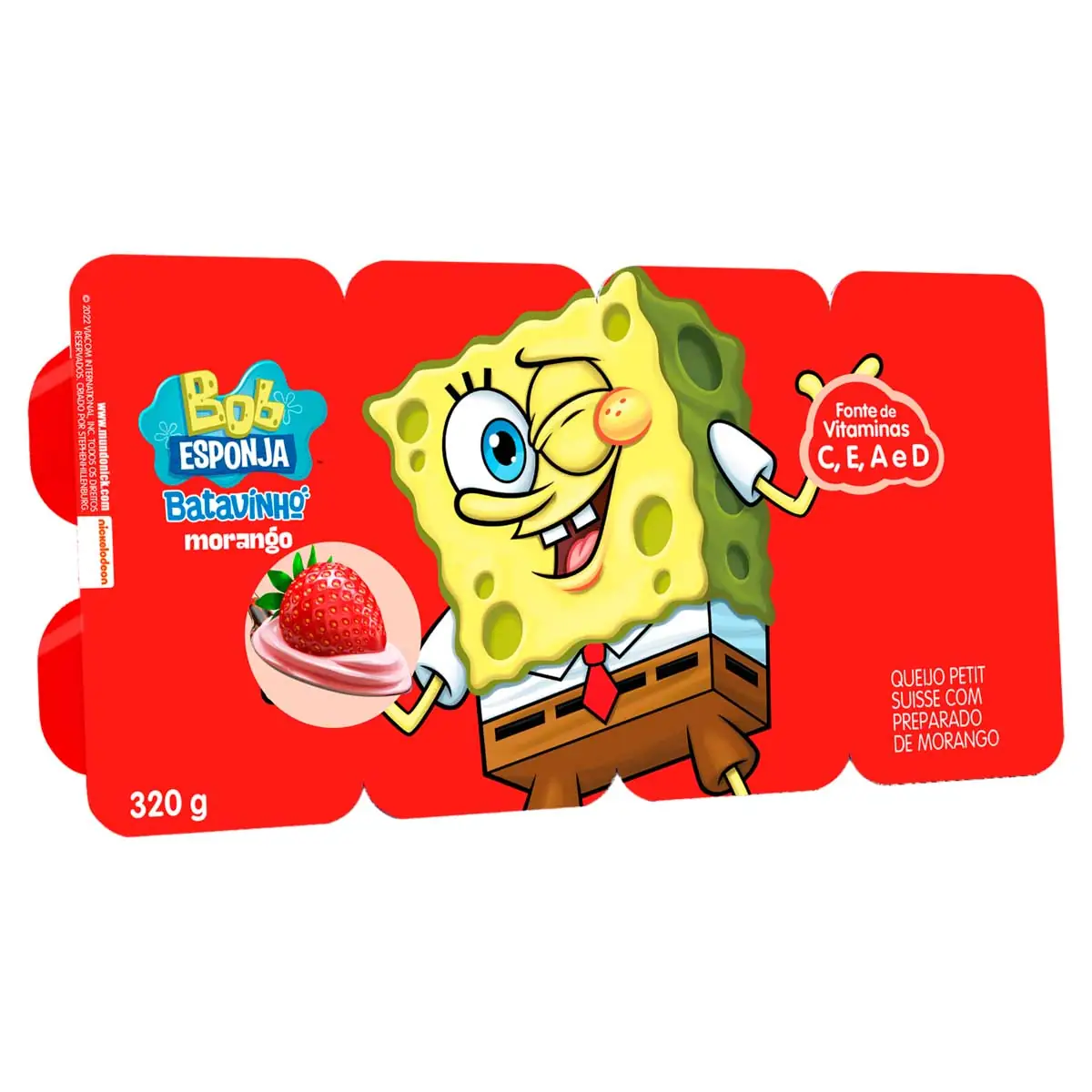 Queijo Petit Suisse Morango Bob Esponja Elegê 320g 8 Unidades