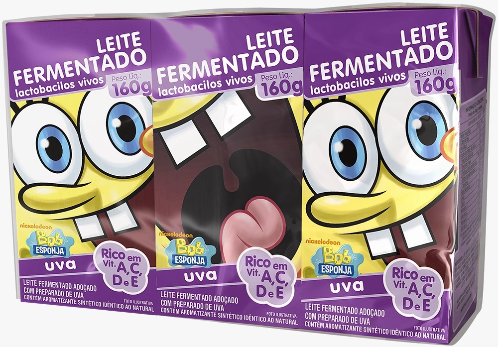 Leite Fermentado Desnatado Uva Bob Esponja Batavo Caixa 160g