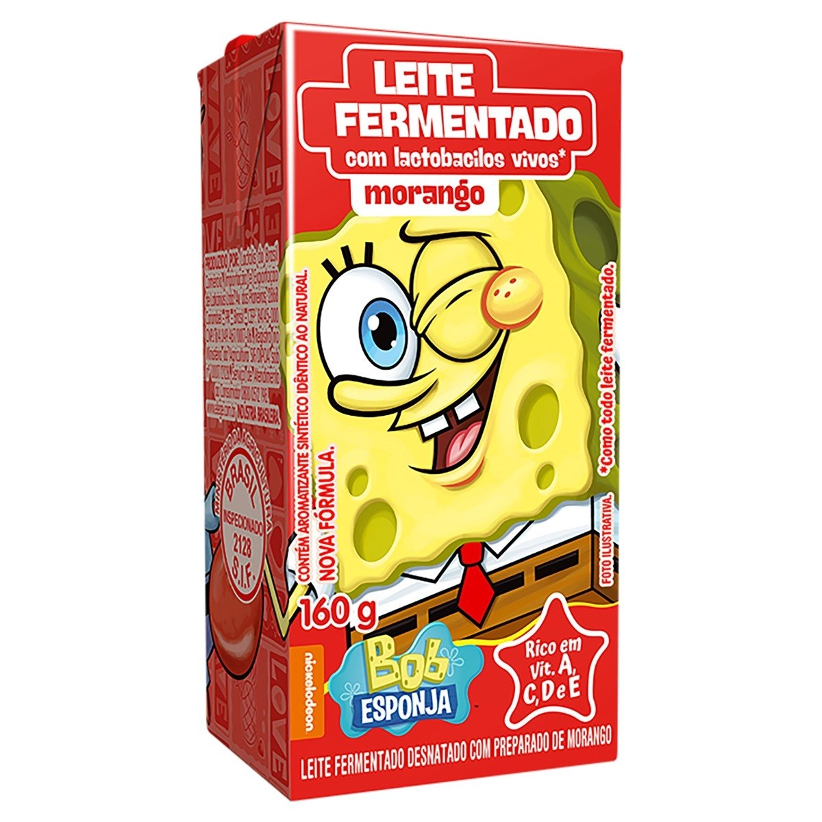 Leite Fermentado Desnatado Morango Bob Esponja Batavo Caixa 160g