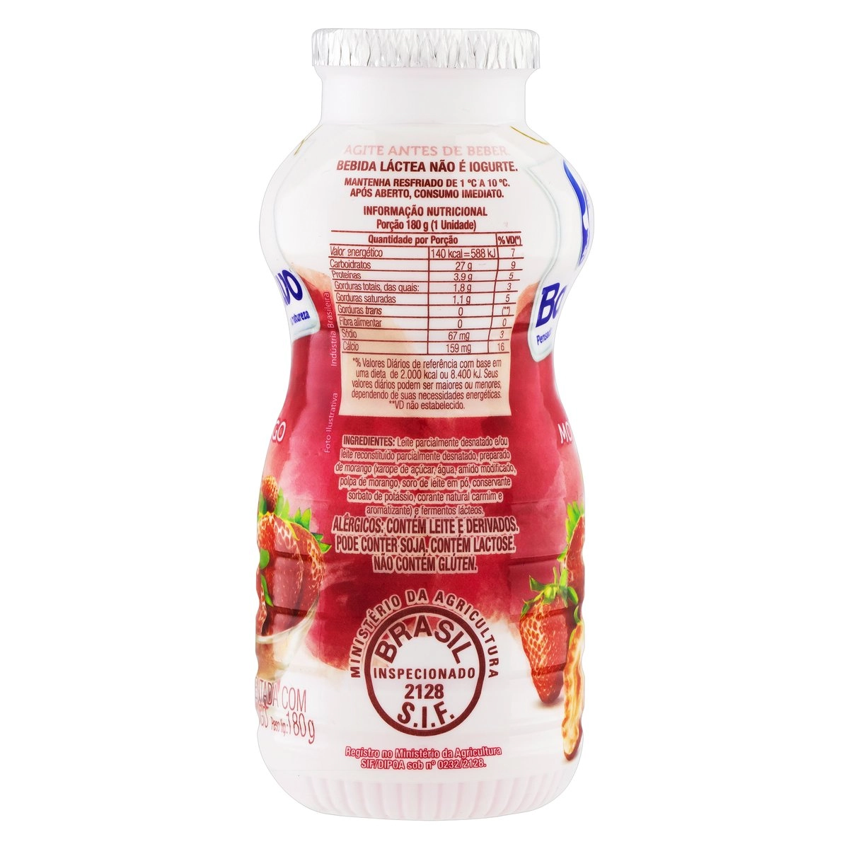 Bebida Láctea Fermentada Morango Batavo Frasco 180g