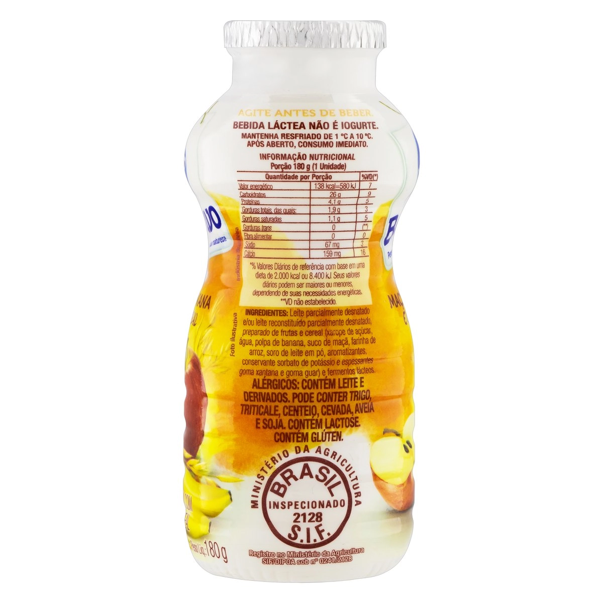 Bebida Láctea Fermentada Maçã, Banana E Cereal Batavo Frasco 180g