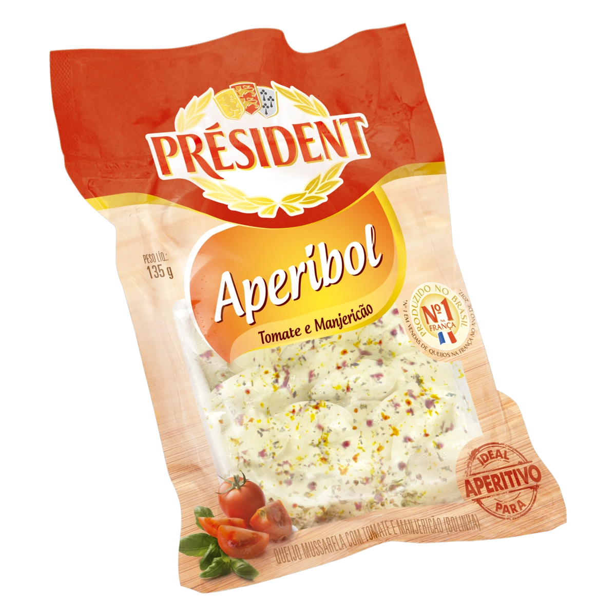 Queijo Mussarela Bola Com Tomate E Manjericão Président Aperibol 135g