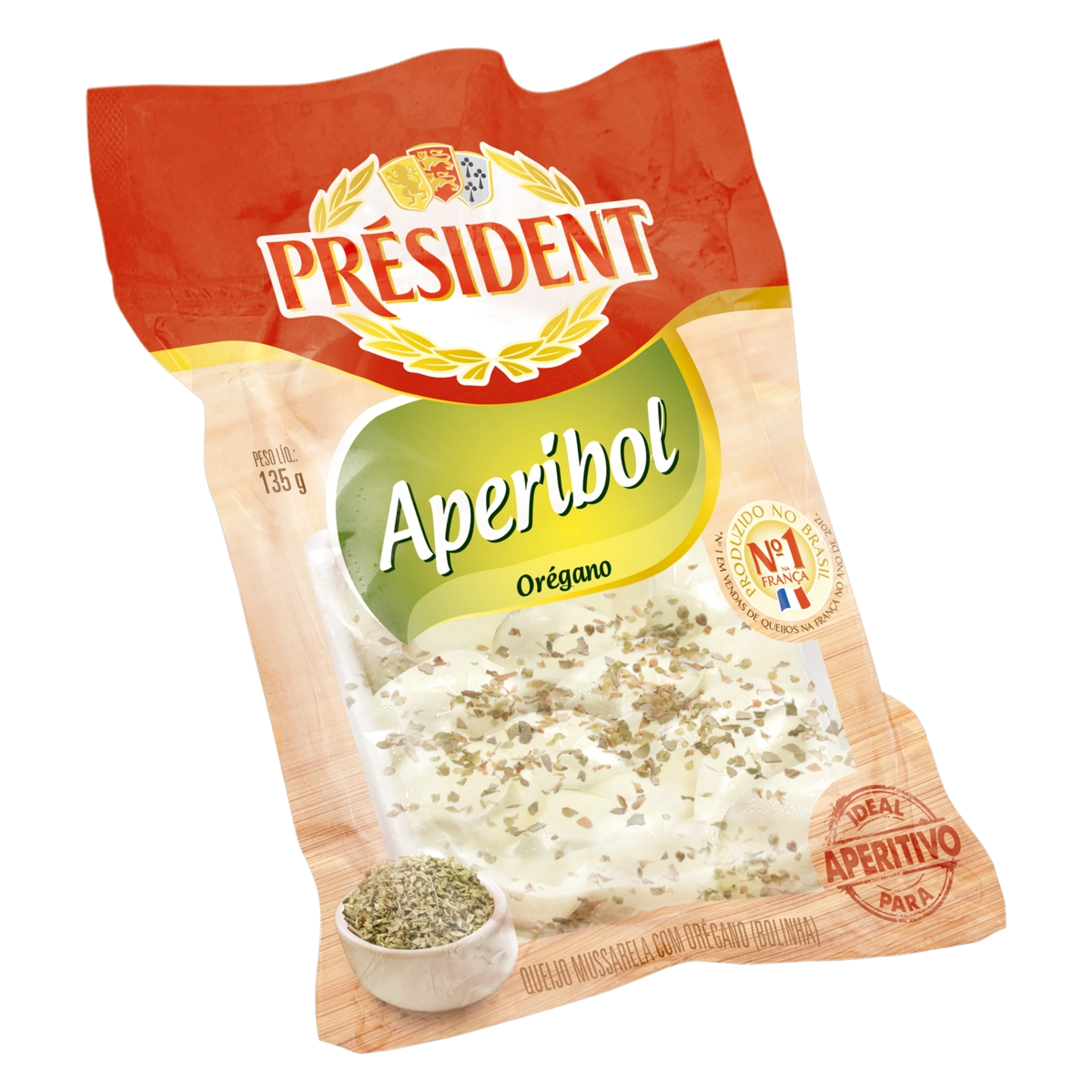 Queijo Mussarela Bola Com Orégano Président Aperibol 135g