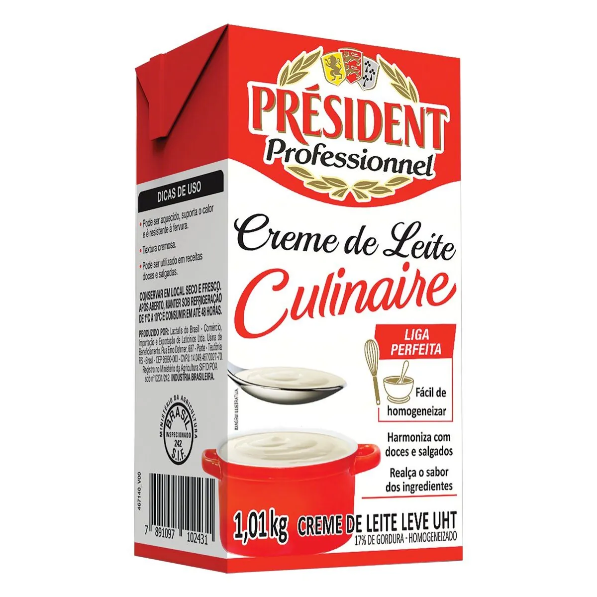 Creme de Leite UHT Leve Homogeneizado Président Professionnel Culinaire Caixa 1,01 Kg