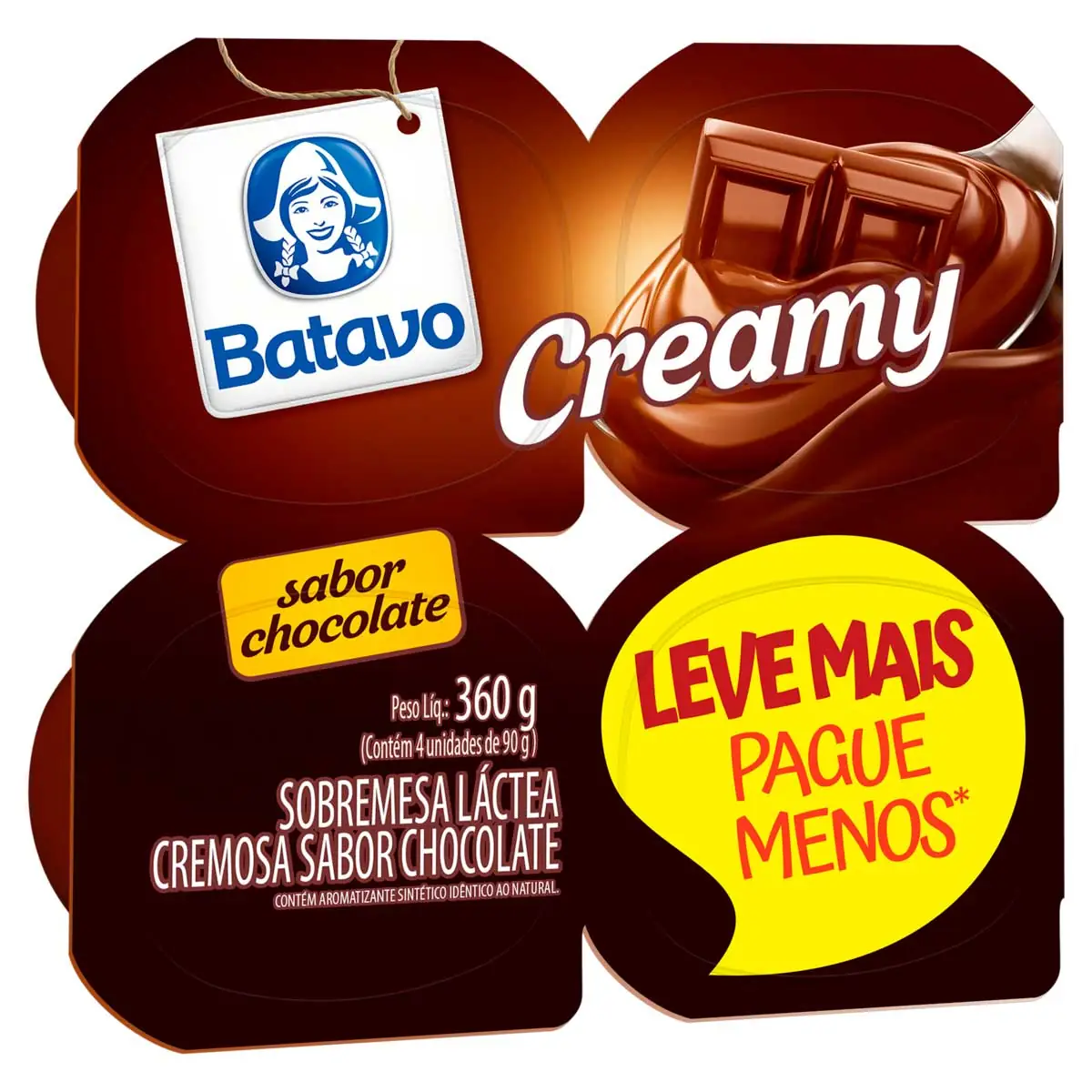 Sobremesa Láctea Chocolate Batavo Creamy Bandeja com 4 Unidades 360 g Oferta Especial