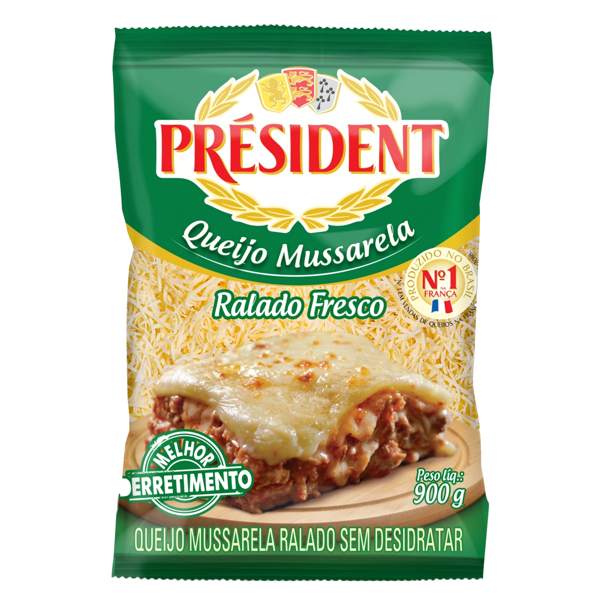Queijo Mussarela Ralado Fresco Président Pacote 900g