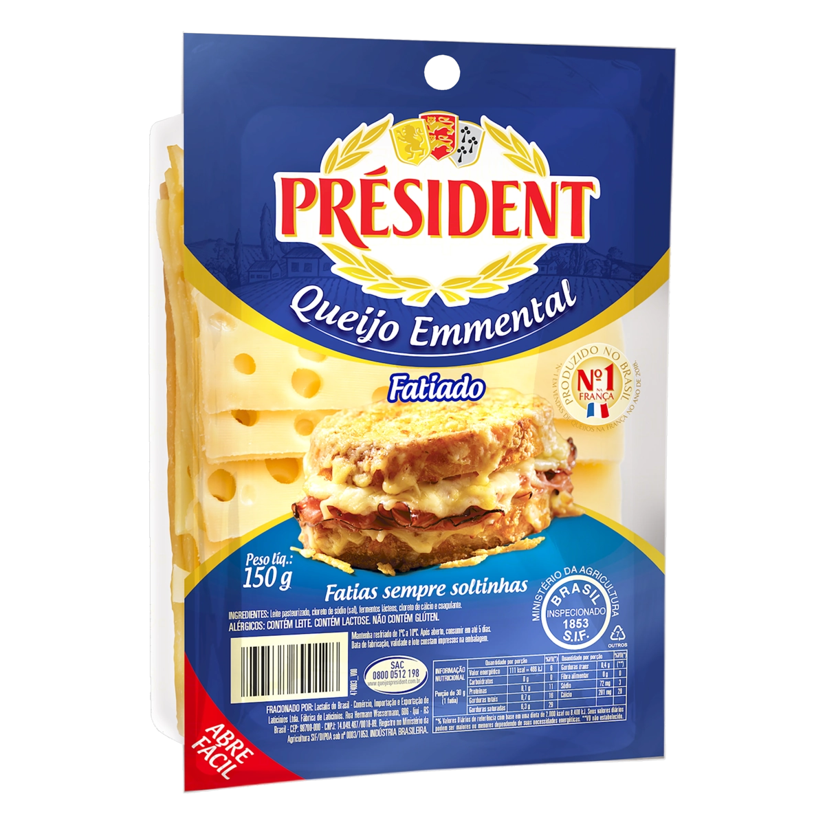 Queijo Emmental Fatiado Président 150g