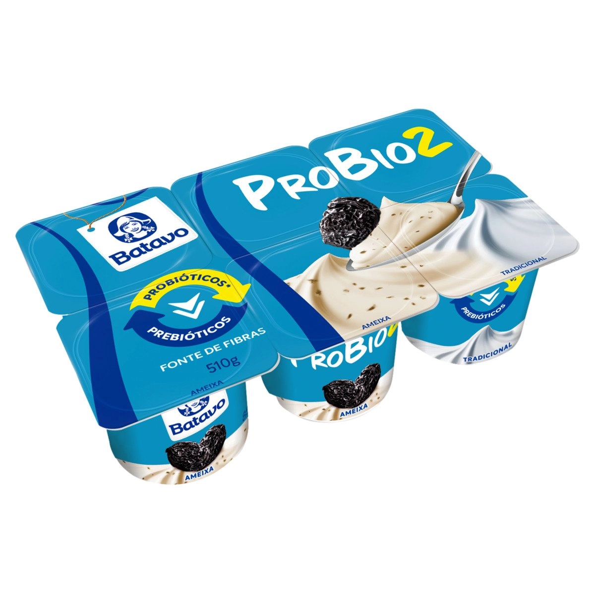 Iogurte Integral Ameixa Tradicional Batavo Probio2 Bandeja 510g 6 Unidades