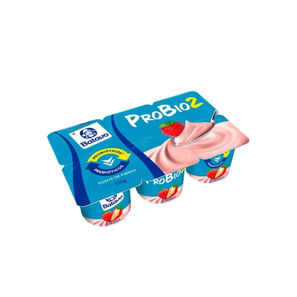 Iogurte Integral Morango Batavo Probio2 Bandeja 510g 6 Unidades