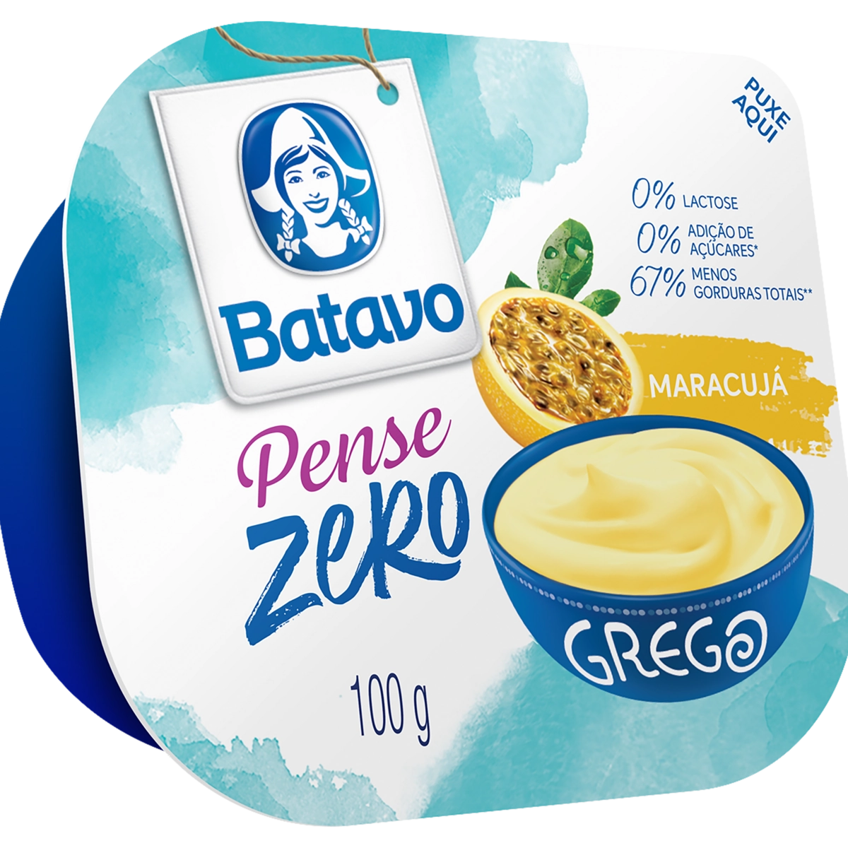 Iogurte Parcialmente Desnatado Grego Maracujá Zero Lactose Batavo Pense Zero Pote 100g