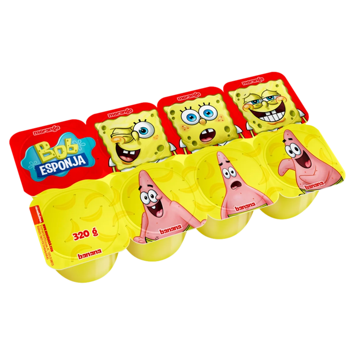 Queijo Petit Suisse Morango Banana Bob Esponja Elegê Bandeja 320g 8 Unidades