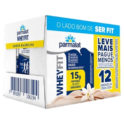Pack Bebida Láctea Uht Baunilha Zero Lactose Parmalat Wheyfit Caixa 12 Unidades 250ml Cada Leve Mais