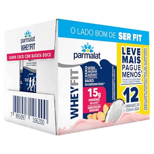 Pack Bebida Láctea Uht Coco Com Batata Doce Zero Lactose Parmalat Wheyfit Caixa 12 Unidades 250ml Ca