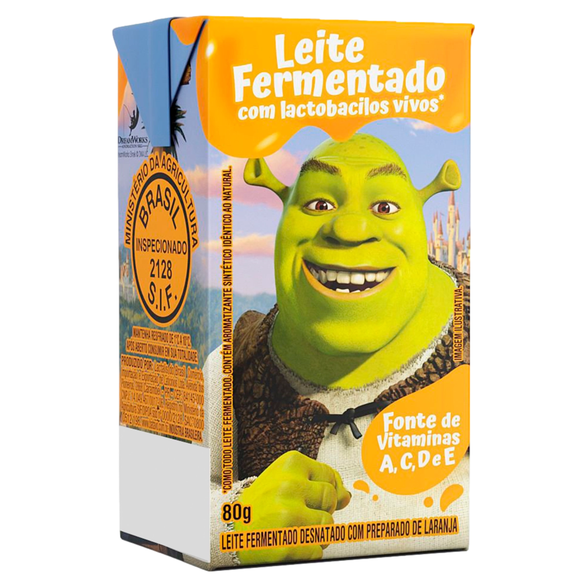 Leite Fermentado Desnatado Laranja Shrek Batavo Batavinho Caixa 80g