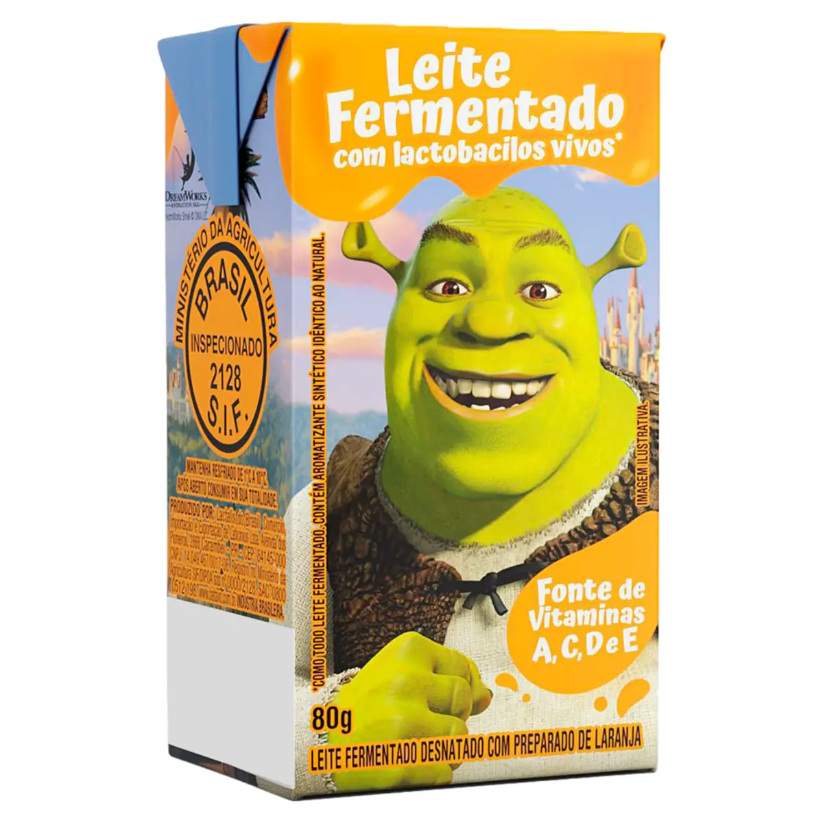 Leite Fermentado Desnatado Laranja Shrek Batavo Batavinho Caixa 80g