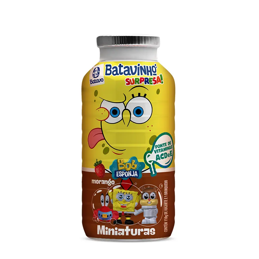 Iogurte Parcialmente Desnatado Morango Bob Esponja Batavo Batavinho Surpresa Frasco 110g