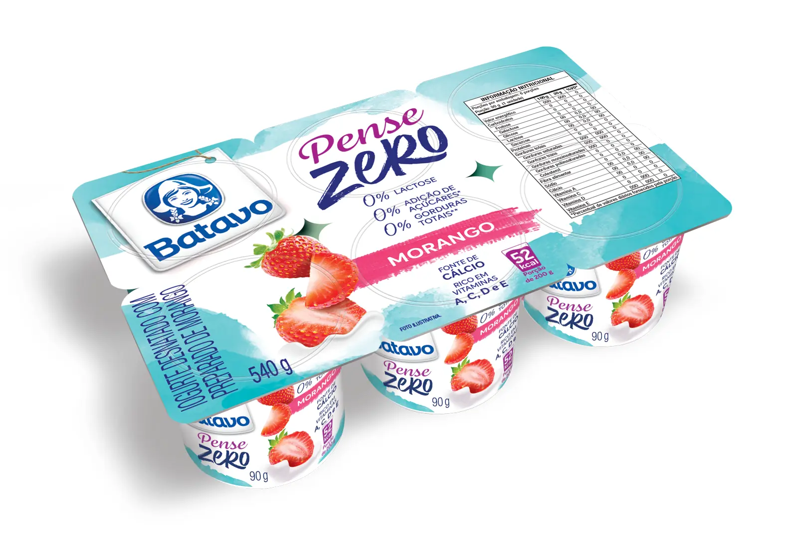 Iogurte Desnatado Morango Zero Lactose Batavo Pense Zero Bandeja 510g 6 Unidades