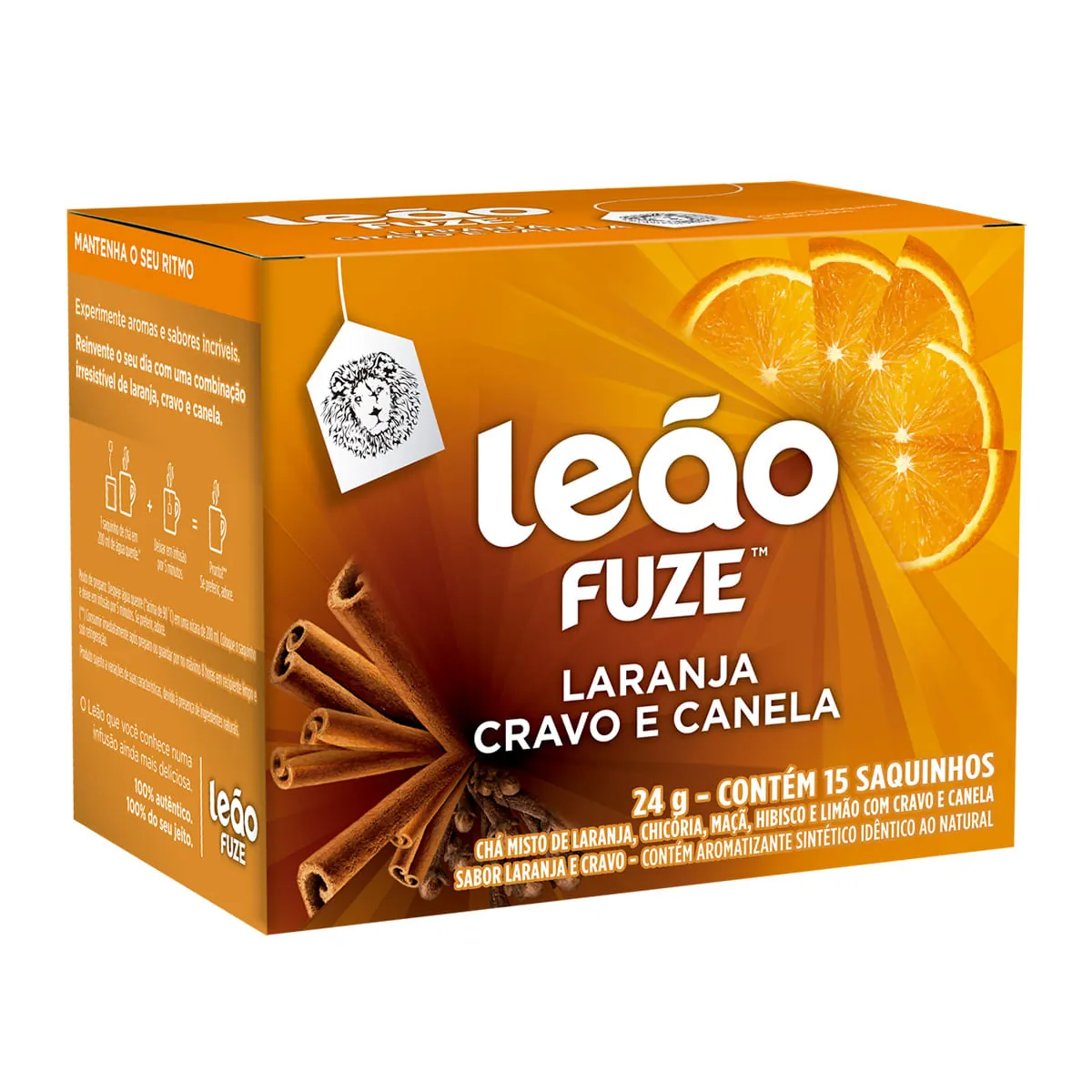 Chá Misto de Laranja, Cravo e Canela Leão Fuze Caixa com 15 Sachês 24g