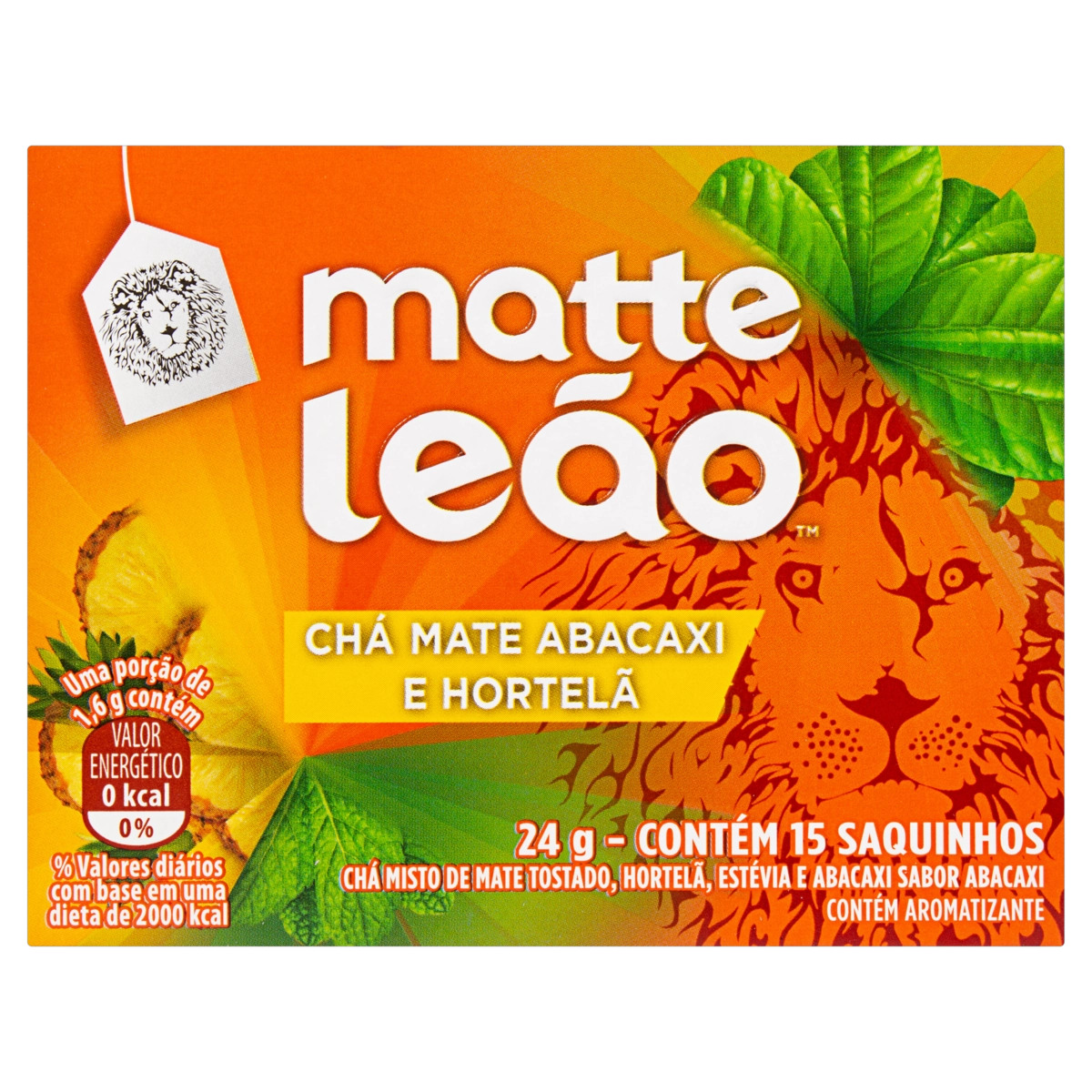 Chá Mate Abacaxi E Hortelã Matte Leão Caixa 24g 15 Unidades