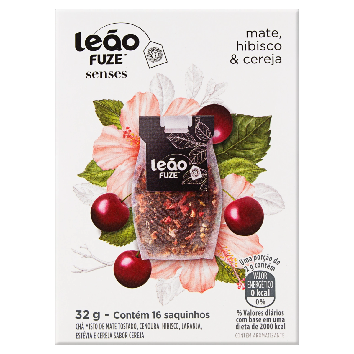 Chá Mate, Hibisco Cereja Leão Fuze Senses Caixa 32g 16 Unidades