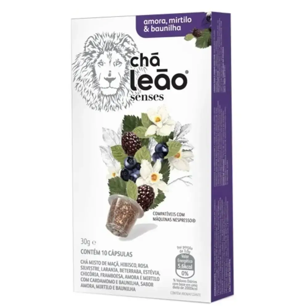 Chá Em Cápsula Amora, Mirtilo Baunilha Chá Leão Senses Caixa 30g 10 Unidades