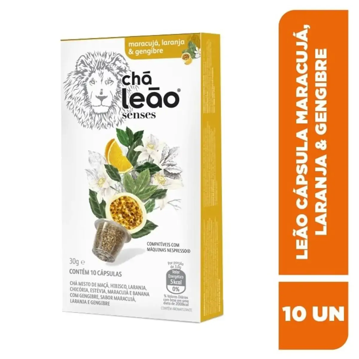 Chá Misto em Cápsula Maracujá, Laranja & Gengibre Chá Leão Senses Caixa 30g 10 Unidades