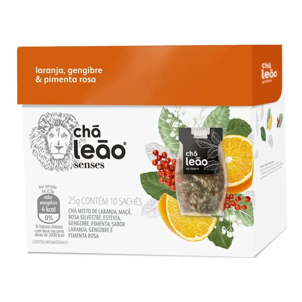 Chá Laranja, Gengibre Pimenta Rosa Chá Leão Senses Caixa 25g 10 Unidades