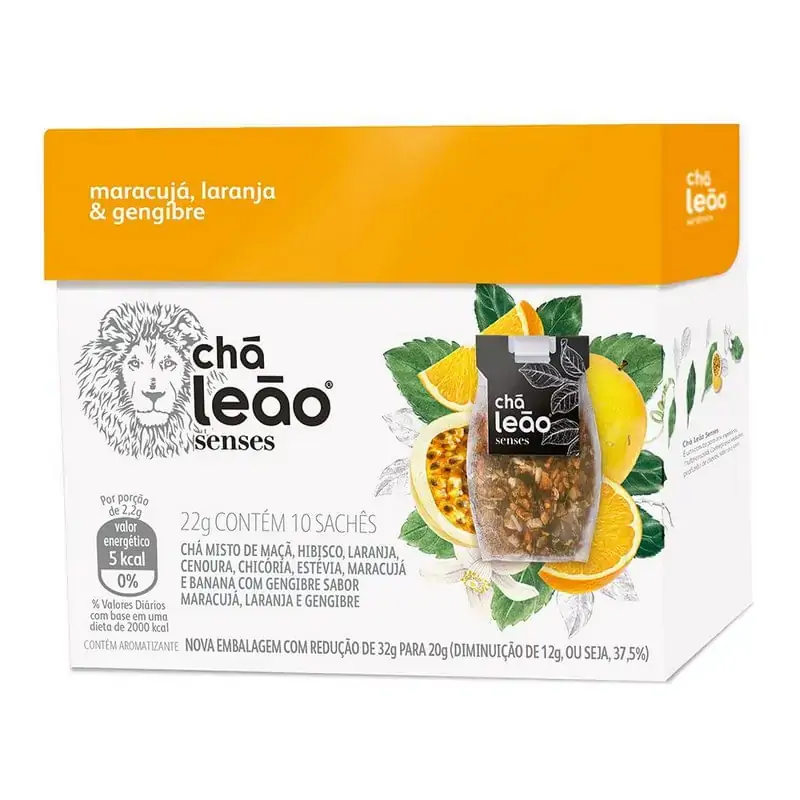 Chá Maracujá, Laranja Gengibre Chá Leão Senses Caixa 22g 10 Unidades