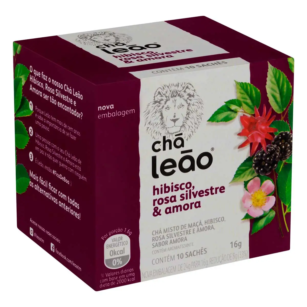 Chá Hibisco Rosa Silvestre & Amora Leão Caixa 16 g Com 10 Unidades