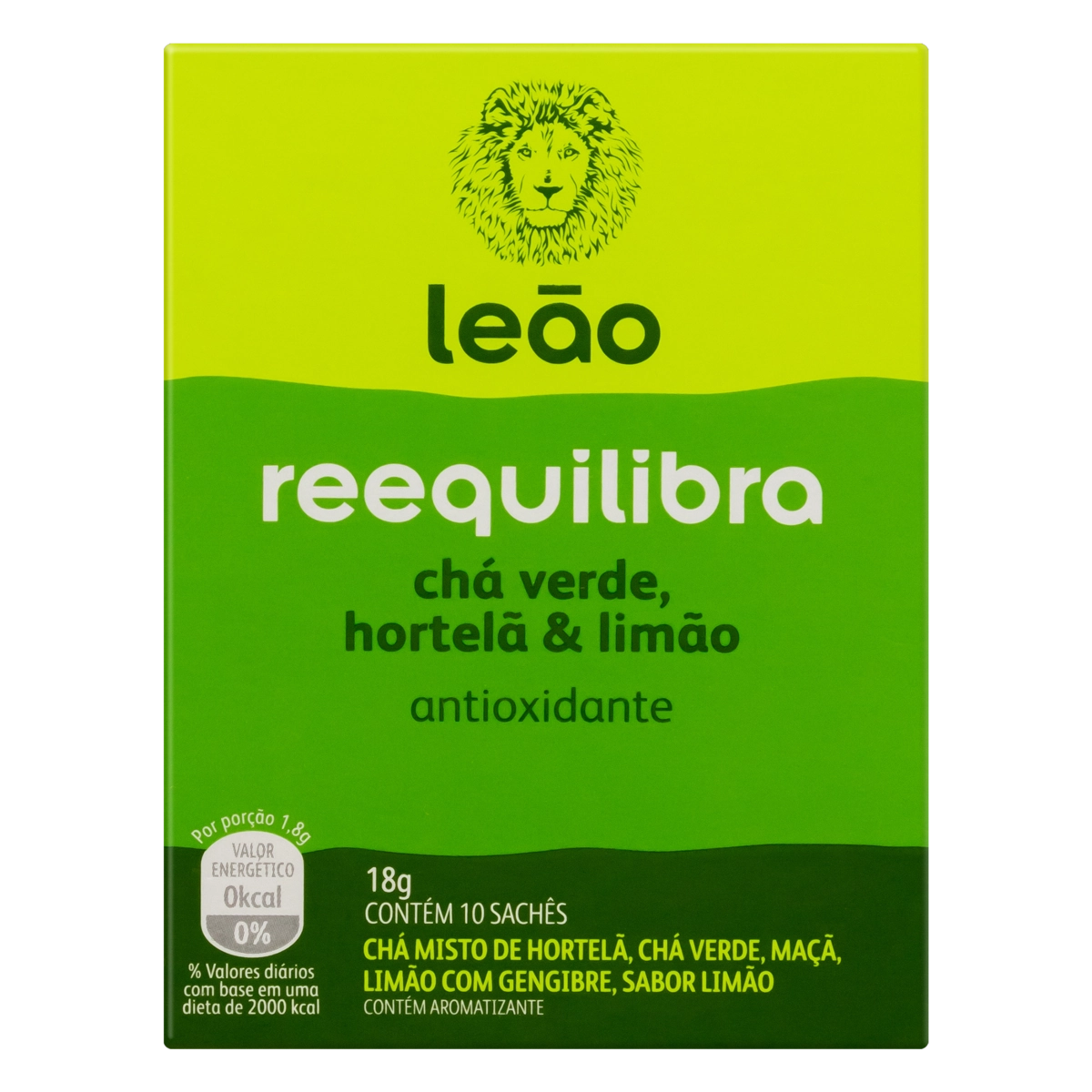 Chá Verde Hortelã e Limão Leão Reequilibra Caixa 18g 10 Unidades