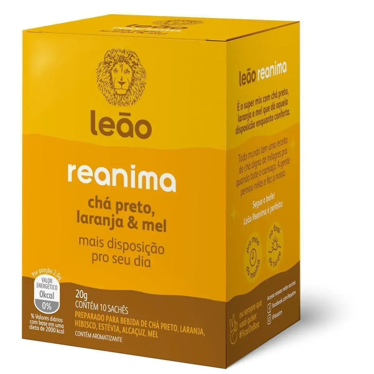 Chá Preto Laranja e Mel Leão Reanima Caixa 20g 10 Unidades