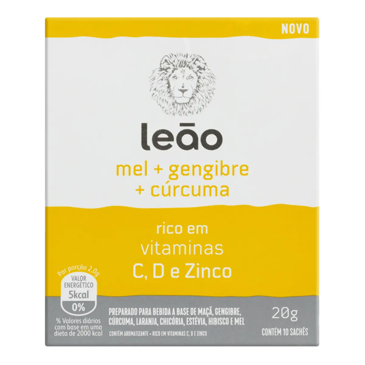 Chá de Mel,Gengibre e Cúrcuma Leão Caixa com 10 Sachês