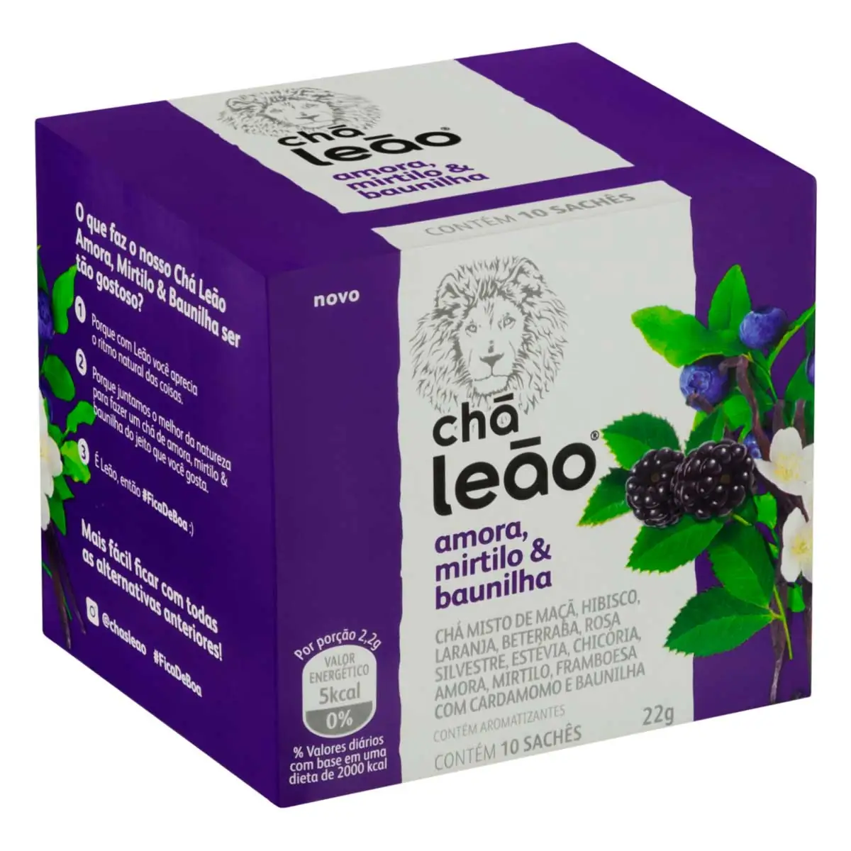Chá Misto de Amora, Mirtilo & Baunilha Chá Leão 22g 10 Sachês