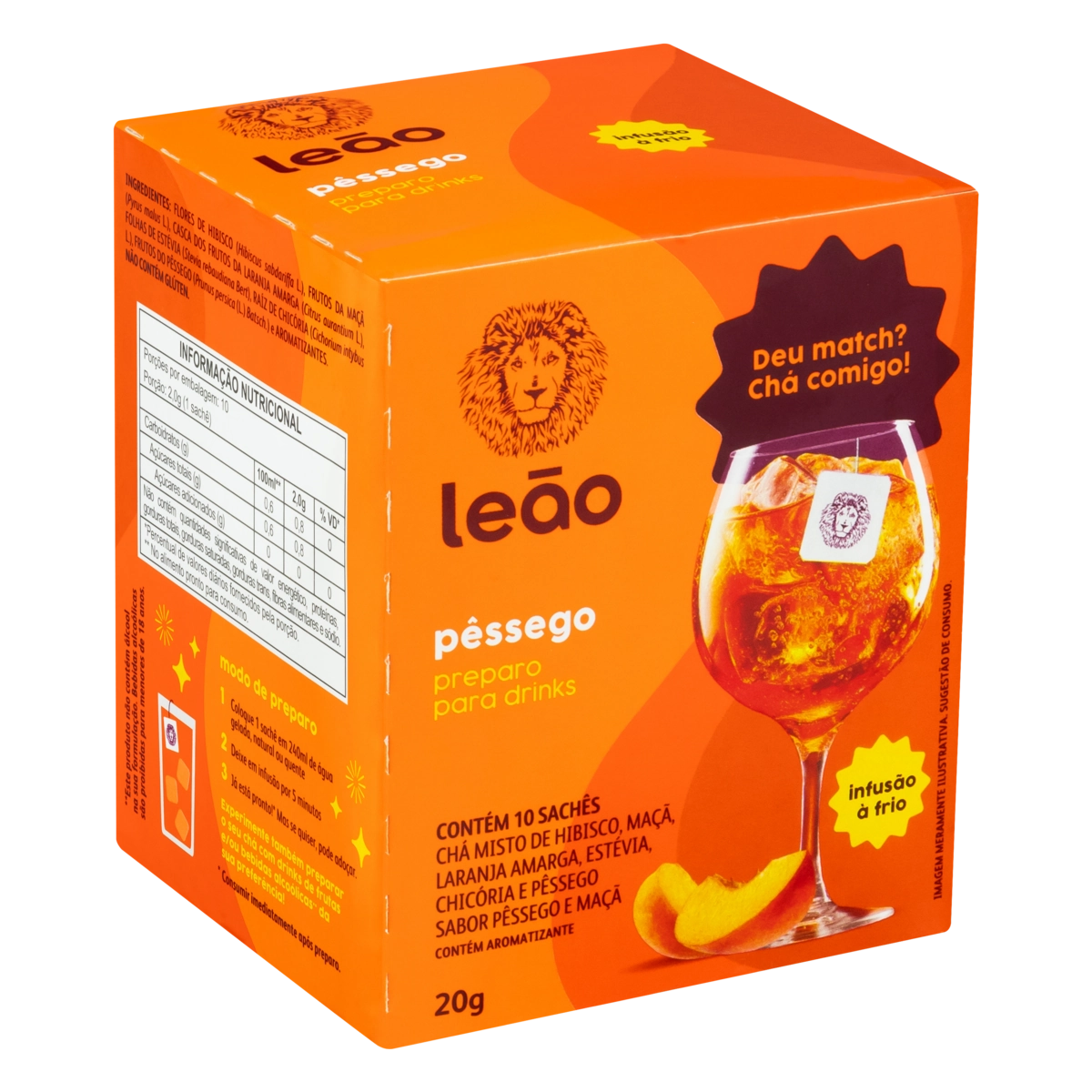 Chá Pêssego Leão Caixa 20g 10 Unidades