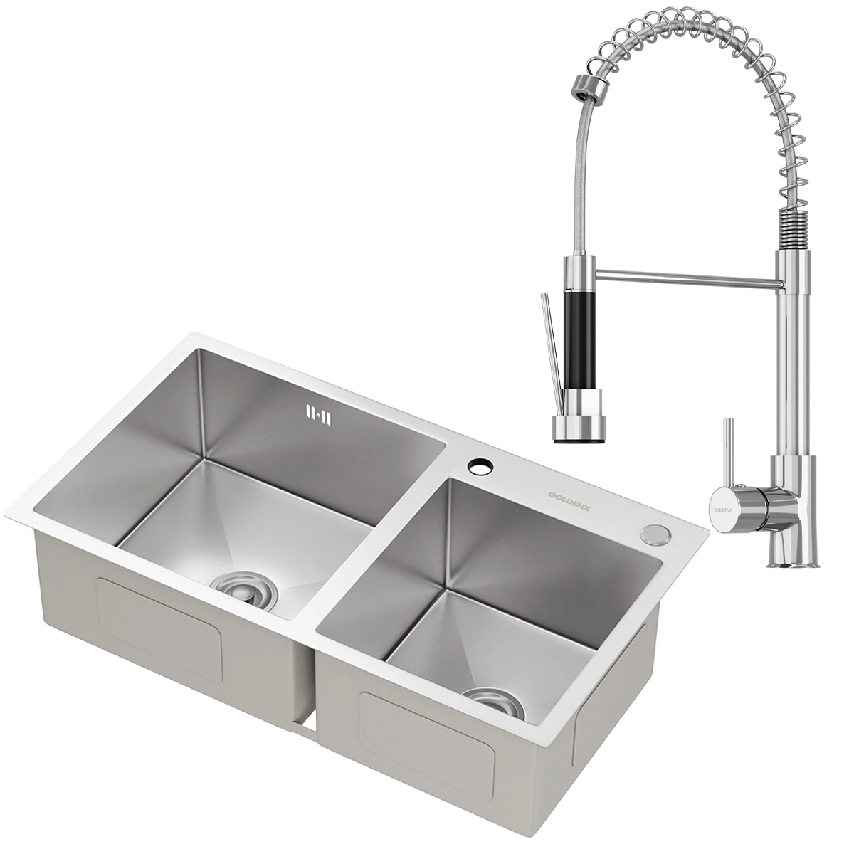 Kit Cuba Dupla Gourmet Nápoles Aço Inox 304 E Torneira Gourmet Genebra Monocomando Goldenx