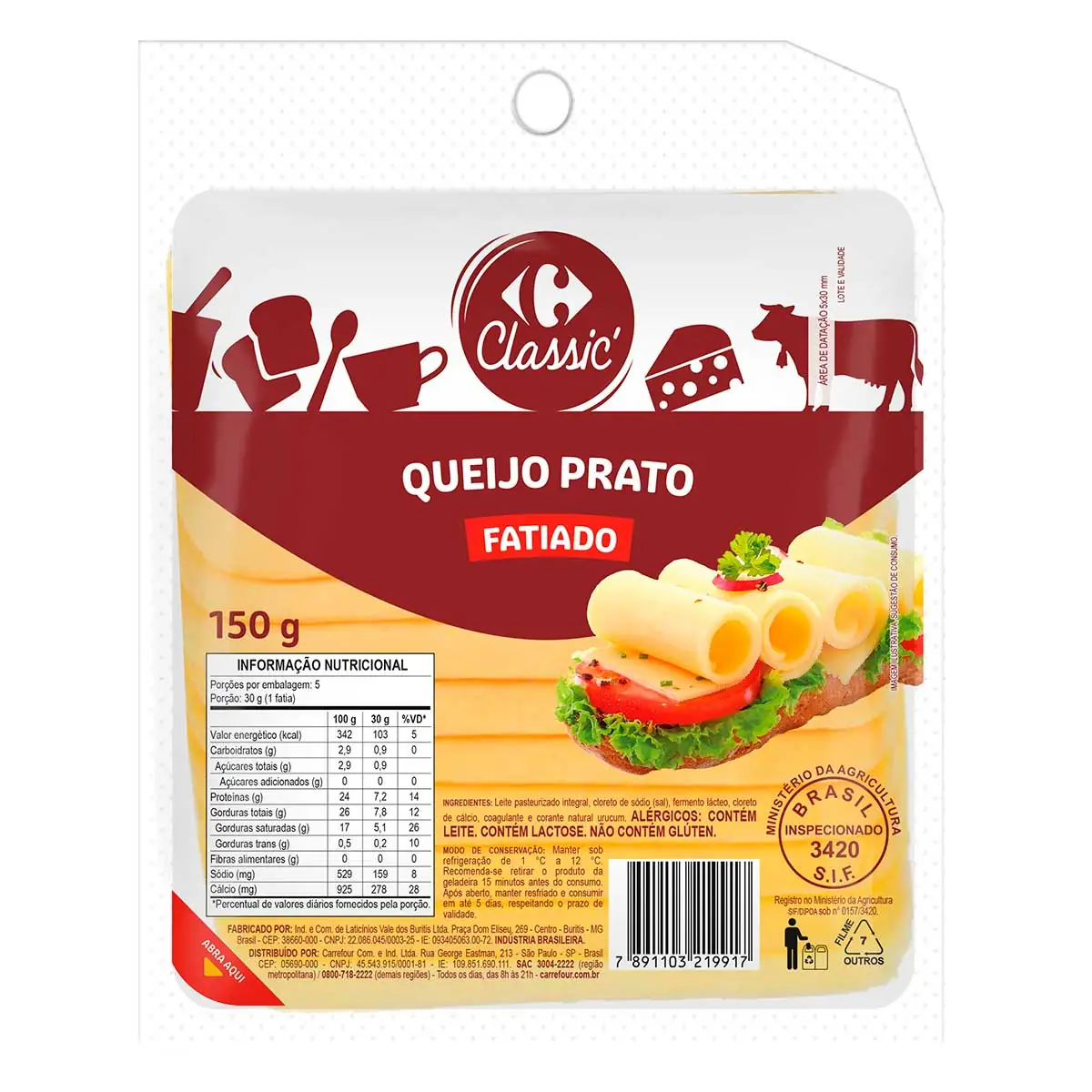 Queijo Prato Classic Fatiado Carrefour 150g