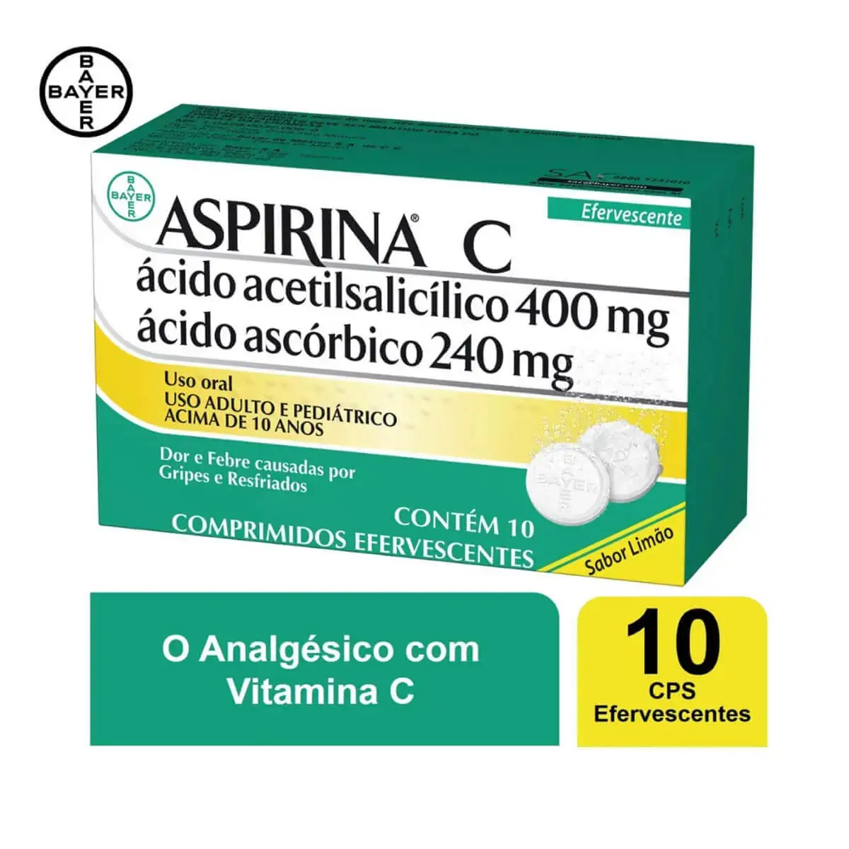 Aspirina C Limão Bayer Caixa 10 Comprimidos Efervescentes