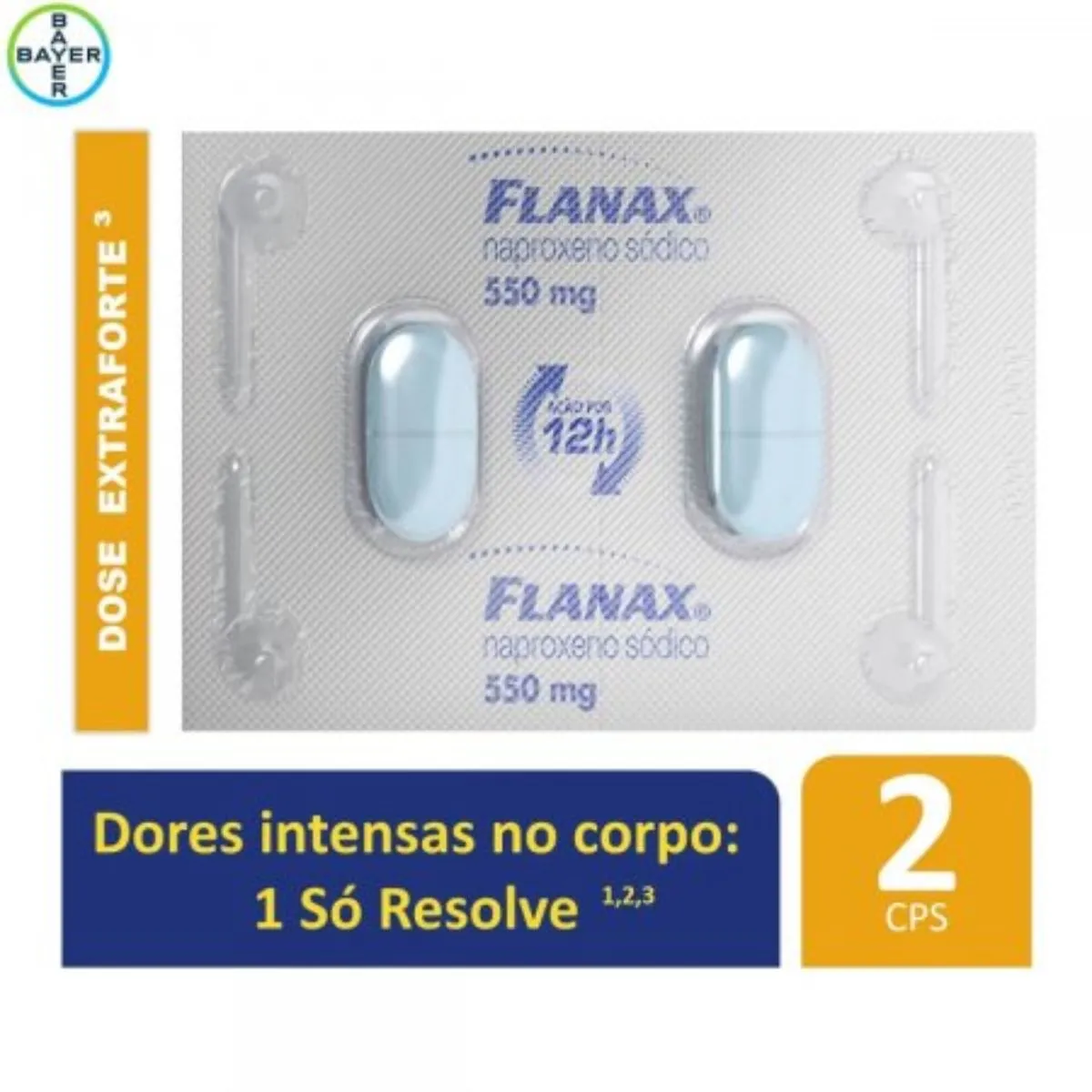 Analgésico Flanax 550mg Bayer Dores Intensas com 2 Comprimidos