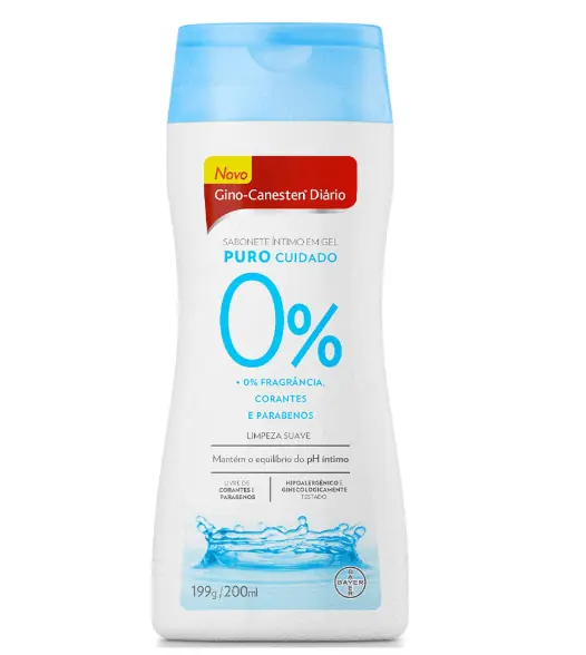 Sabonete Gel íntimo Sem Fragrância Gino Canesten Puro Cuidado Frasco 200ml