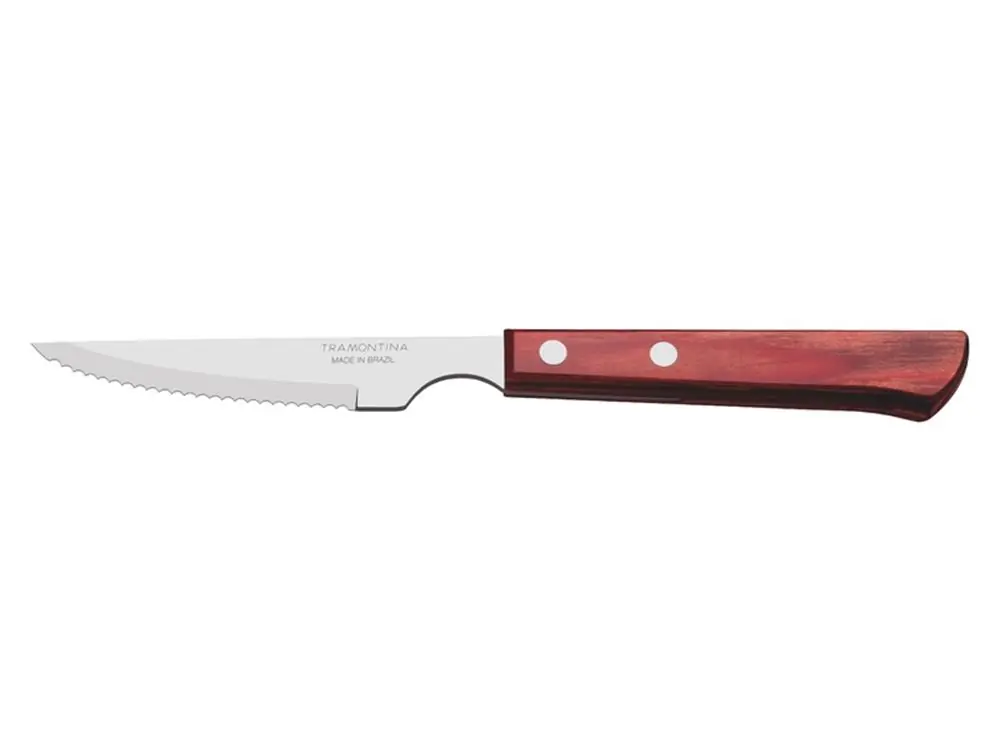 Faca Para Churrasco 4 Polywood Vermelho Lamina De Aco Inox E Cabo De Madeira Tramontina