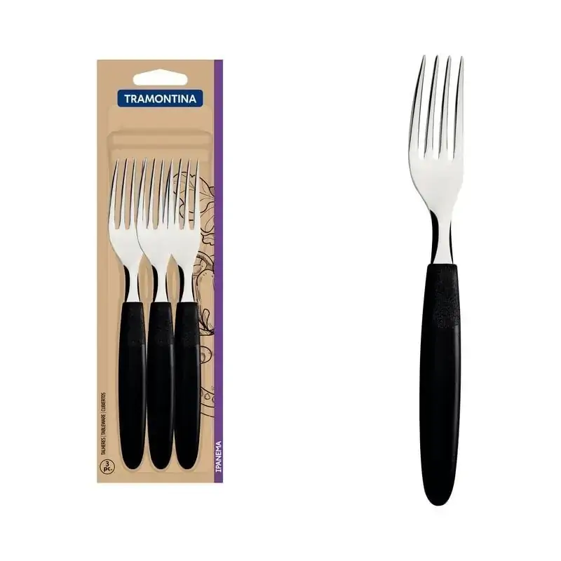 Conjunto Garfos Mesa Inox 3 Peças Ipanema Preto Tramontina