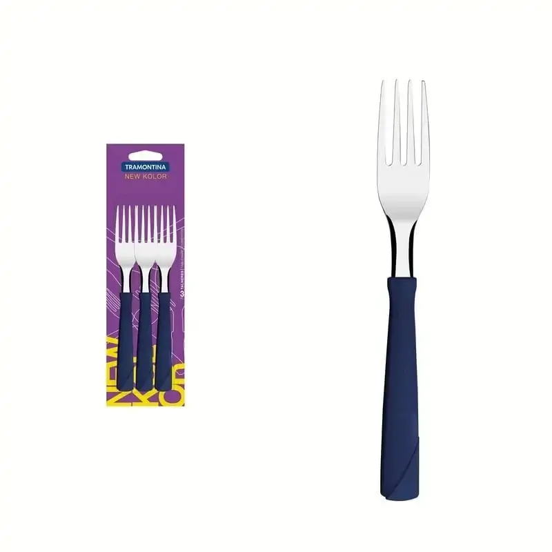Conjunto Garfo Mesa Inox 3 Peças New Ko Azul Tramontina