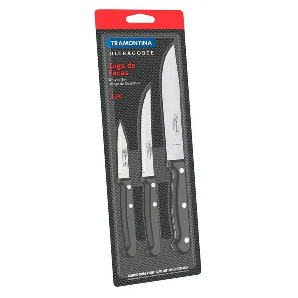 Jogo de Facas em Aço Inox Ultracorte Preto com 3 Peças