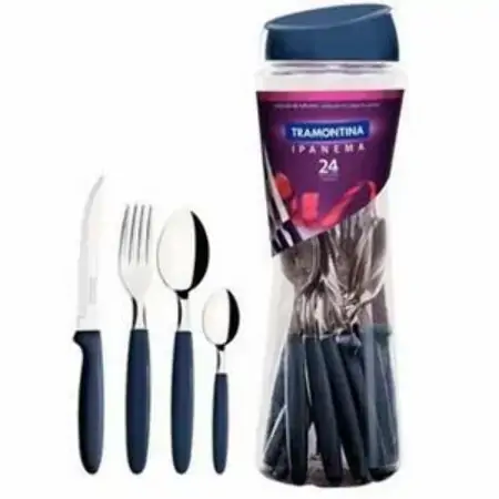 Conjunto Talher Inox New Kolor Tramontina Azul 24pcs