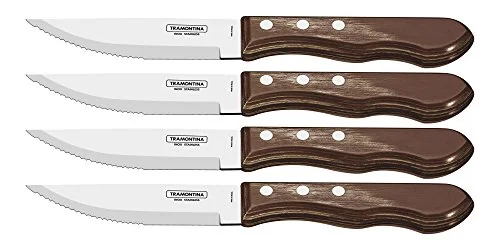 Conjunto de Facas para Churrasco Jumbo Tramontina em Aço Inox com Cabo Castanho Polywood 4 Peças