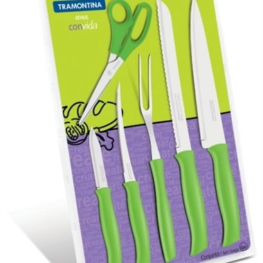 Conjunto Facas Tramontina Athus 6pc Inox Verde