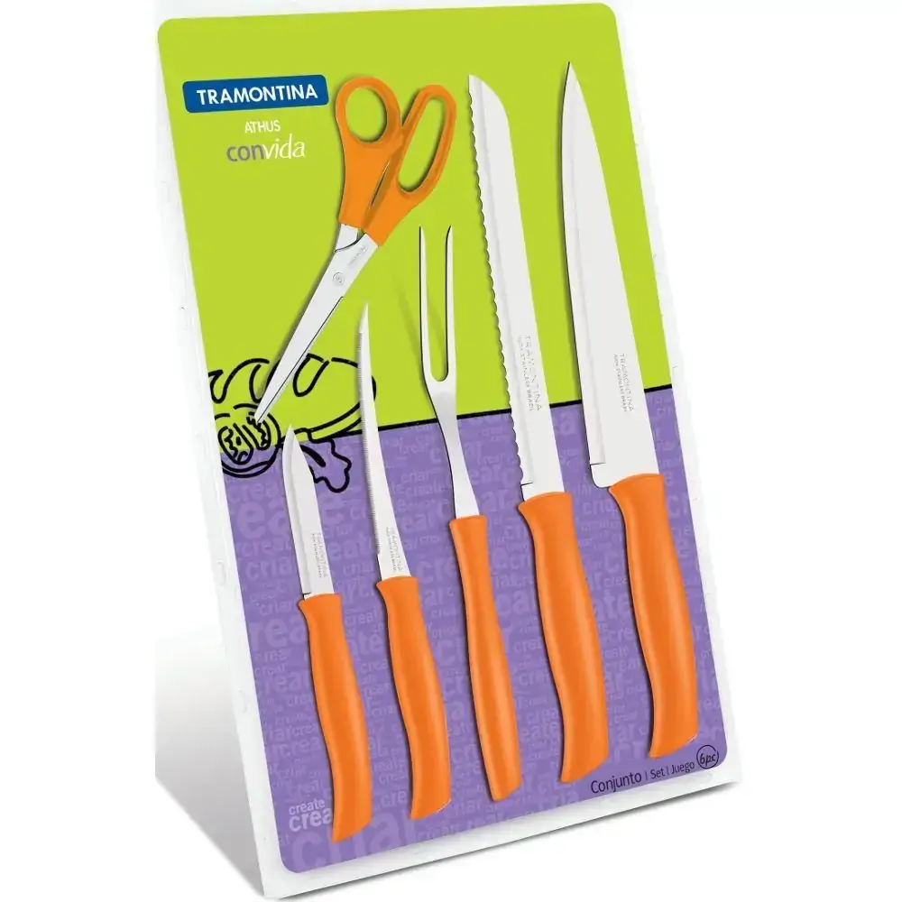 Conjunto Facas Tramontina Athus 6pc Inox Laranja