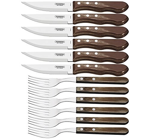 Jogo de Talheres para Churrasco Jumbo Tramontina Cabo Castanho Polywood - 12 peças