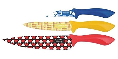 Conjunto De Facas Tramontina Colorcut 23099931 Azul/vermelho/amarelo 3 Peças